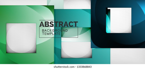 Abstract geometric background. Glossy square shapes composition on grey, minimalistic style template with copyspace. Vector design