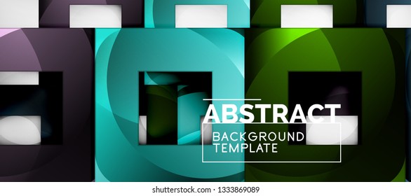 Abstract geometric background. Glossy square shapes composition on grey, minimalistic style template with copyspace. Vector design