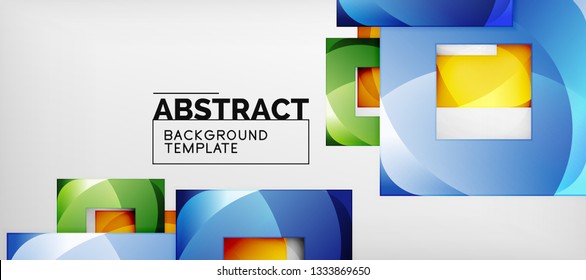 Fondo geométrico abstracto. Composición de formas cuadradas brillantes sobre una plantilla de estilo gris y minimalista con espacio de copia. Diseño de vectores