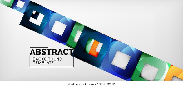 Fondo geométrico abstracto. Composición de formas cuadradas brillantes sobre una plantilla de estilo gris y minimalista con espacio de copia. Diseño de vectores