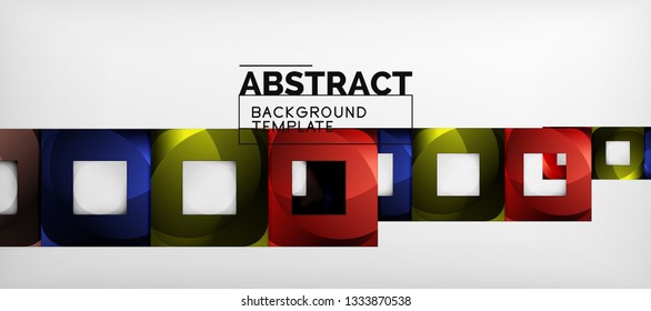 Abstract geometric background. Glossy square shapes composition on grey, minimalistic style template with copyspace. Vector design