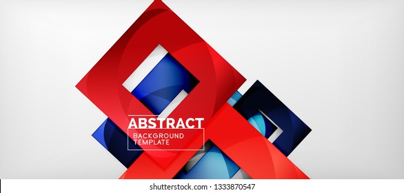 Abstract geometric background. Glossy square shapes composition on grey, minimalistic style template with copyspace. Vector design