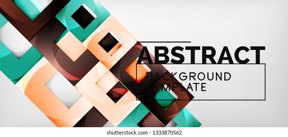 Abstract geometric background. Glossy square shapes composition on grey, minimalistic style template with copyspace. Vector design