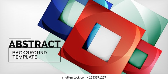 Abstract geometric background. Glossy square shapes composition on grey, minimalistic style template with copyspace. Vector design