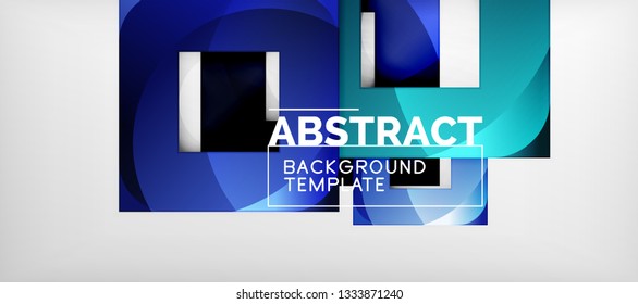 Fondo geométrico abstracto. Composición de formas cuadradas brillantes sobre una plantilla de estilo gris y minimalista con espacio de copia. Diseño de vectores