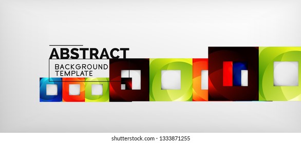Abstract geometric background. Glossy square shapes composition on grey, minimalistic style template with copyspace. Vector design