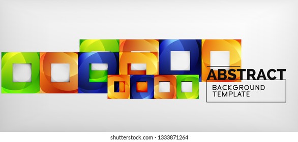 Abstract geometric background. Glossy square shapes composition on grey, minimalistic style template with copyspace. Vector design