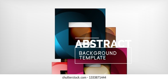 Abstract geometric background. Glossy square shapes composition on grey, minimalistic style template with copyspace. Vector design
