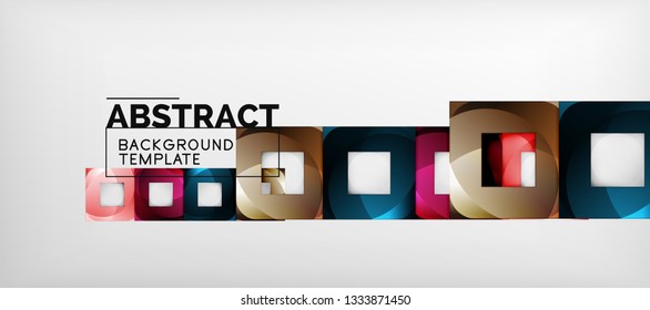 Fondo geométrico abstracto. Composición de formas cuadradas brillantes sobre una plantilla de estilo gris y minimalista con espacio de copia. Diseño de vectores