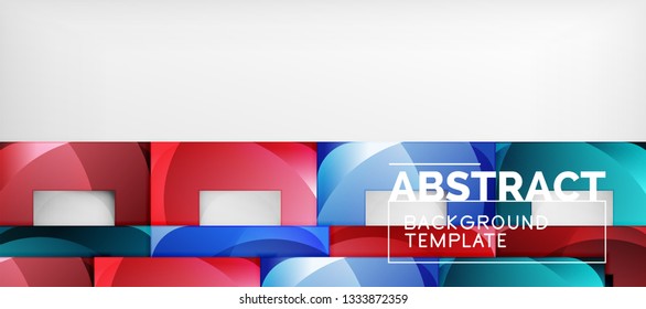Abstract geometric background. Glossy square shapes composition on grey, minimalistic style template with copyspace. Vector design