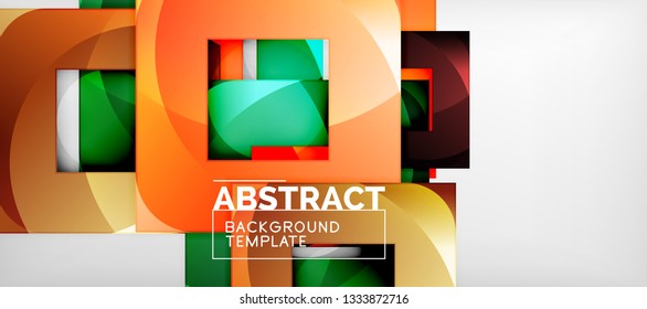 Abstract geometric background. Glossy square shapes composition on grey, minimalistic style template with copyspace. Vector design