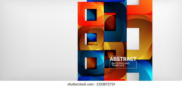 Fondo geométrico abstracto. Composición de formas cuadradas brillantes sobre una plantilla de estilo gris y minimalista con espacio de copia. Diseño de vectores