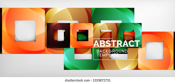 Abstract geometric background. Glossy square shapes composition on grey, minimalistic style template with copyspace. Vector design