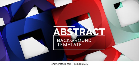 Fondo geométrico abstracto. Composición de formas cuadradas brillantes sobre una plantilla de estilo gris y minimalista con espacio de copia. Diseño de vectores