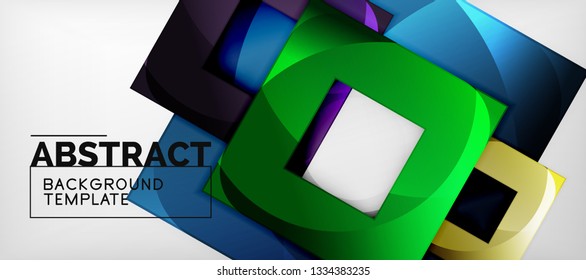 Abstract geometric background. Glossy square shapes composition on grey, minimalistic style template with copyspace. Vector design