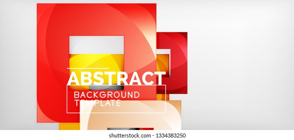 Abstract geometric background. Glossy square shapes composition on grey, minimalistic style template with copyspace. Vector design