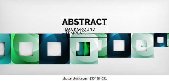 Abstract geometric background. Glossy square shapes composition on grey, minimalistic style template with copyspace. Vector design