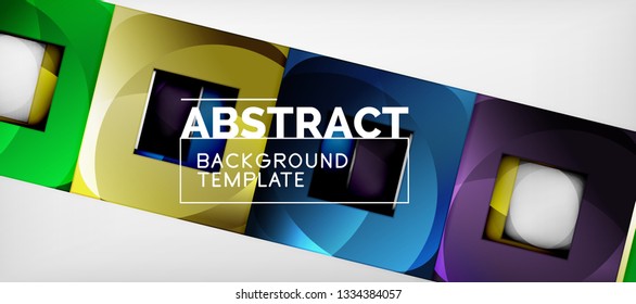 Abstract geometric background. Glossy square shapes composition on grey, minimalistic style template with copyspace. Vector design