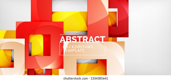 Abstract geometric background. Glossy square shapes composition on grey, minimalistic style template with copyspace. Vector design