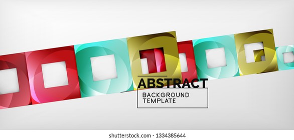 Abstract geometric background. Glossy square shapes composition on grey, minimalistic style template with copyspace. Vector design