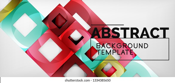 Abstract geometric background. Glossy square shapes composition on grey, minimalistic style template with copyspace. Vector design