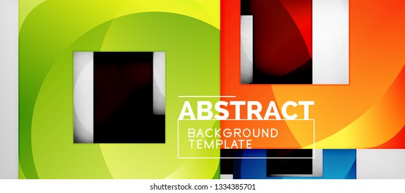 Abstract geometric background. Glossy square shapes composition on grey, minimalistic style template with copyspace. Vector design
