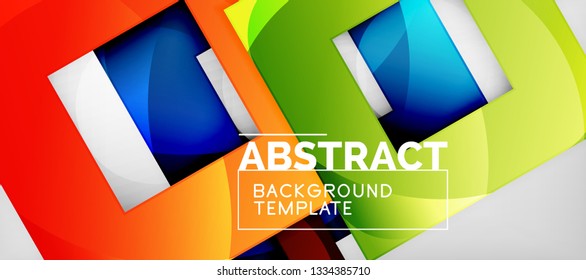 Abstract geometric background. Glossy square shapes composition on grey, minimalistic style template with copyspace. Vector design