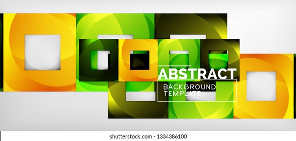 Fondo geométrico abstracto. Composición de formas cuadradas brillantes sobre una plantilla de estilo gris y minimalista con espacio de copia. Diseño de vectores