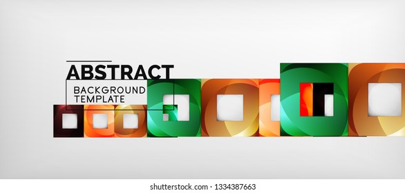 Abstract geometric background. Glossy square shapes composition on grey, minimalistic style template with copyspace. Vector design
