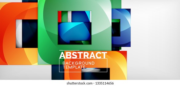 Abstract geometric background. Glossy square shapes composition on grey, minimalistic style template with copyspace. Vector design