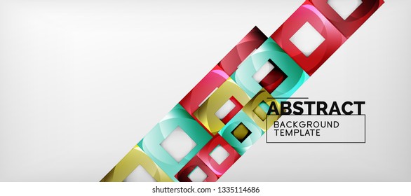 Fondo geométrico abstracto. Composición de formas cuadradas brillantes sobre una plantilla de estilo gris y minimalista con espacio de copia. Diseño de vectores