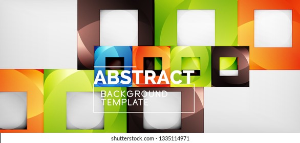 Abstract geometric background. Glossy square shapes composition on grey, minimalistic style template with copyspace. Vector design