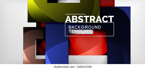 Abstract geometric background. Glossy square shapes composition on grey, minimalistic style template with copyspace. Vector design