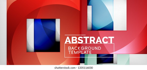 Abstract geometric background. Glossy square shapes composition on grey, minimalistic style template with copyspace. Vector design