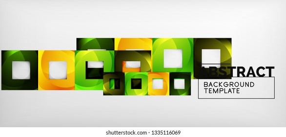 Abstract geometric background. Glossy square shapes composition on grey, minimalistic style template with copyspace. Vector design