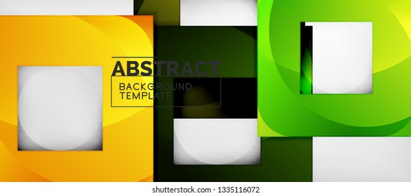 Fondo geométrico abstracto. Composición de formas cuadradas brillantes sobre una plantilla de estilo gris y minimalista con espacio de copia. Diseño de vectores
