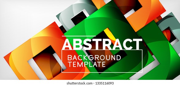 Abstract geometric background. Glossy square shapes composition on grey, minimalistic style template with copyspace. Vector design