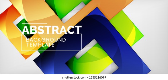 Abstract geometric background. Glossy square shapes composition on grey, minimalistic style template with copyspace. Vector design