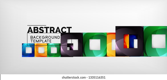 Abstract geometric background. Glossy square shapes composition on grey, minimalistic style template with copyspace. Vector design