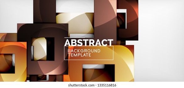Abstract geometric background. Glossy square shapes composition on grey, minimalistic style template with copyspace. Vector design