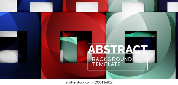 Abstract geometric background. Glossy square shapes composition on grey, minimalistic style template with copyspace. Vector design