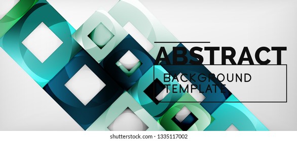 Abstract geometric background. Glossy square shapes composition on grey, minimalistic style template with copyspace. Vector design