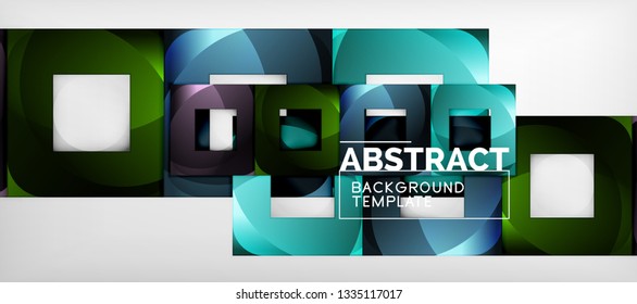Abstract geometric background. Glossy square shapes composition on grey, minimalistic style template with copyspace. Vector design