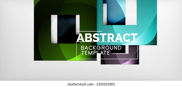 Abstract geometric background. Glossy square shapes composition on grey, minimalistic style template with copyspace. Vector design