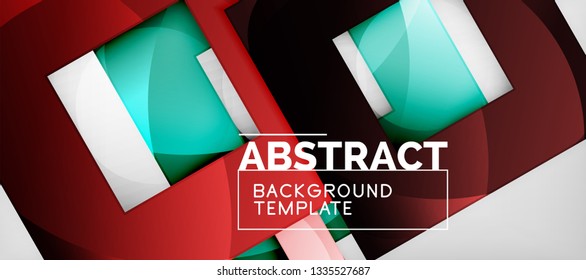 Abstract geometric background. Glossy square shapes composition on grey, minimalistic style template with copyspace. Vector design