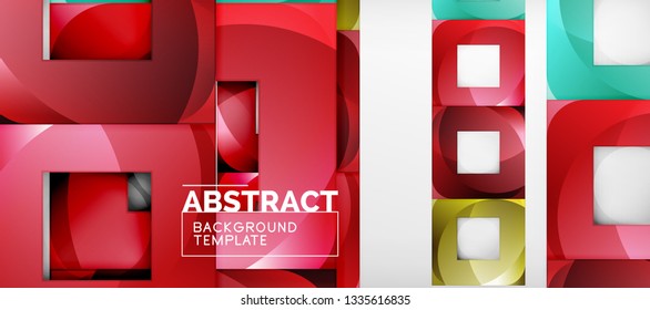 Fondo geométrico abstracto. Composición de formas cuadradas brillantes sobre una plantilla de estilo gris y minimalista con espacio de copia. Diseño de vectores