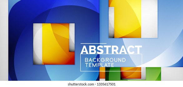 Abstract geometric background. Glossy square shapes composition on grey, minimalistic style template with copyspace. Vector design