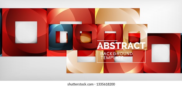 Fondo geométrico abstracto. Composición de formas cuadradas brillantes sobre una plantilla de estilo gris y minimalista con espacio de copia. Diseño de vectores