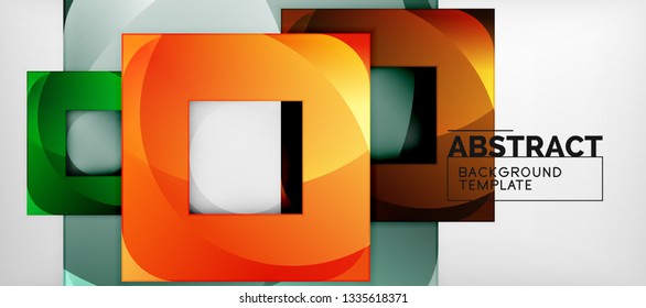 Abstract geometric background. Glossy square shapes composition on grey, minimalistic style template with copyspace. Vector design