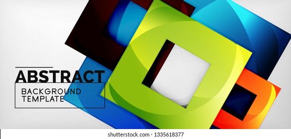 Abstract geometric background. Glossy square shapes composition on grey, minimalistic style template with copyspace. Vector design